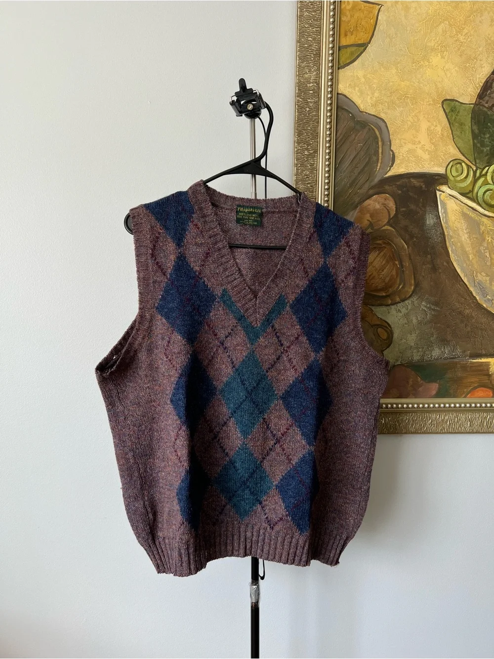 Fitzpatrick Ireland 100% Pure Shetland Wool V-Neck Sweater Vest Argyle Men 40